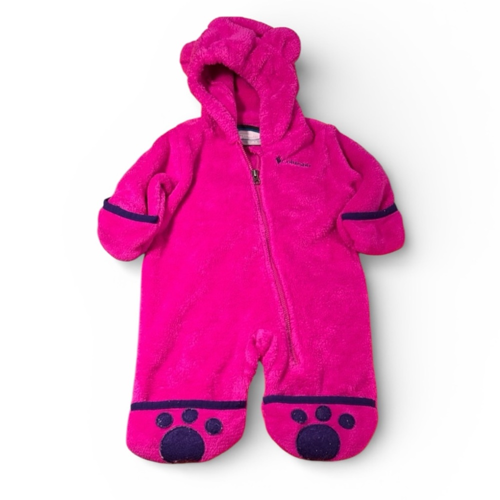 Columbia Baby Bear Bunting Fleece Bright Pink 0-3 Months Hooded Footed One-Piece